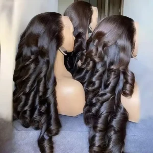 13×4 Lace Frontal Wig Bouncy Wave Human Hair 24 Inch Natural Black