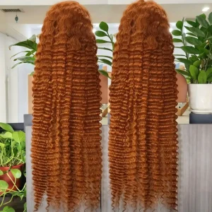 13×4 Lace Frontal Wig Ginger Orange Deep Wave Human Hair 24 Inch