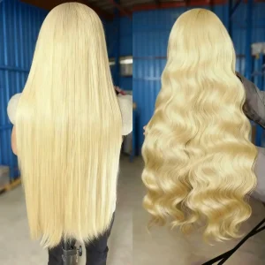 13×4 613 Blonde Straight Lace Frontal Wig Human Hair 20 Inch