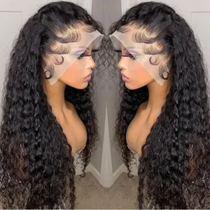 13×6 Lace Frontal Wig Water Wave Human Hair 22 Inch Natural Black