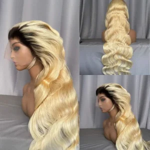 613 Blonde Ombre Wig Human Hair Dark Root