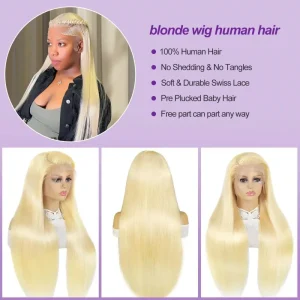 613 Blonde Straight Wig Human Hair Natural Hairline