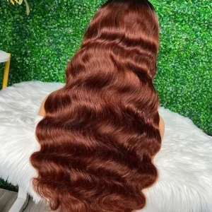 Colored Human Hair Wig Auburn Straight 20 Inch