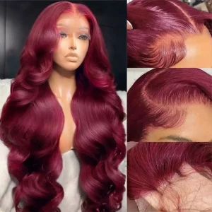 Colored Human Hair Wig 99J Red Straight 22 Inch