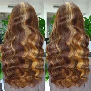 Colored Human Hair Wig Highlight Straight 26 Inch