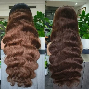 Colored Human Hair Wig Body Wave Brown HD Lace 24 Inch