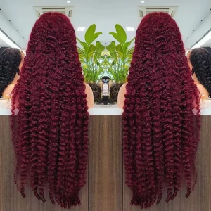 Colored Human Hair Wig Burmese Curly 99J Red 26 Inch