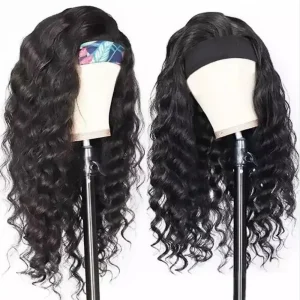Headband Wig Human Hair Deep Wave 22 Inch