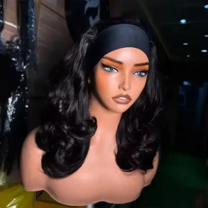 Headband Wig Human Hair Water Wave Bob 16 Inch