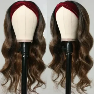 Headband Wig Human Hair Ombre Brown 24 Inch