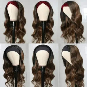 Headband Wig Human Hair Dark Brown 20 Inch