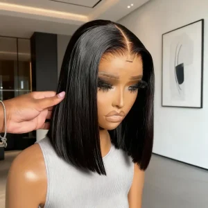 Short Bob Wig Deep Wave 4×4 Lace Closure Human Hair 16 Inch