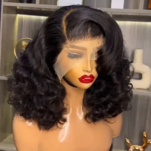 Short Bob Wig Curly Virgin Human Hair Glueless 14 Inch