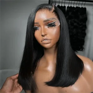 Short Bob Wig Human Hair Brazilian 200 Density 12 Inch
