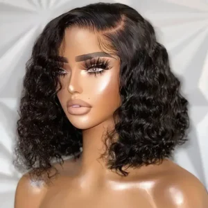 Short Bob Wig Deep Wave Glueless Pre-Cut Lace 12 Inch