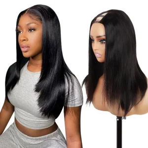 U Part Wig Human Hair Straight 28 Inch