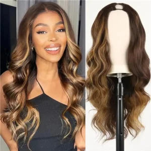 U Part Wig Human Hair Ombre Honey Blonde 20 Inch
