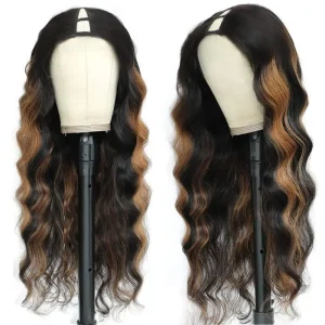 U Part Wig Human Hair Body Wave Glueless 18 Inch