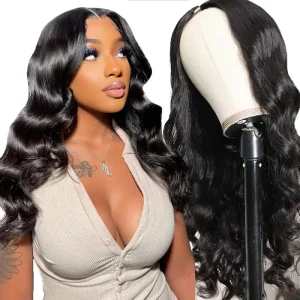 U Part Wig Human Hair Body Wave Middle Part 24 Inch