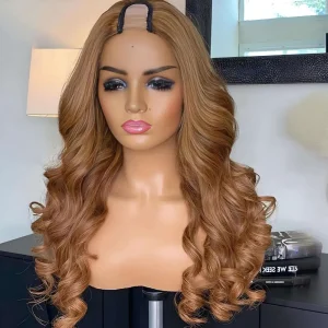 U Part Wig Human Hair Honey Blonde Raw Virgin 24 Inch