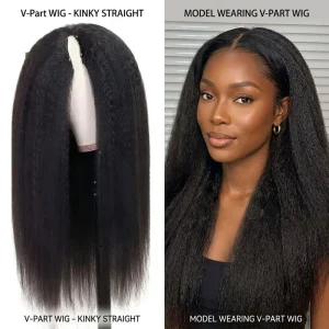 V Part Wig Human Hair Kinky Curly 26 Inch