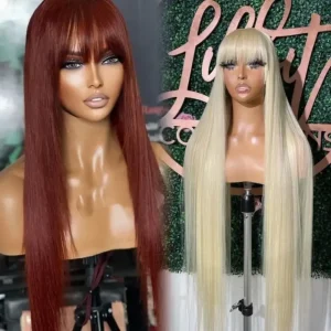 Human Hair Wig with Bangs Body Wave 13×4 HD Lace 22 Inch
