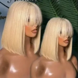 Human Hair Wig with Bangs 613 Blonde 13×4 HD Lace 20 Inch