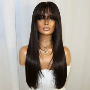 Human Hair Wig with Bangs Straight 13×4 HD Lace 28 Inch
