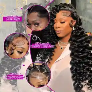 13x4 HD Lace Frontal Wig Deep Wave Human Hair 26 Inch Natural Black