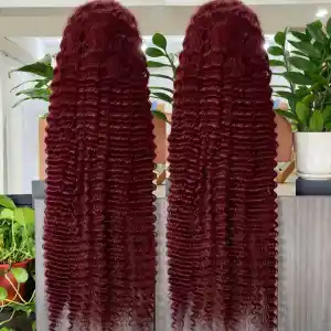 13x4 Lace Frontal Wig 99J Burgundy Deep Wave Human Hair 24 Inch