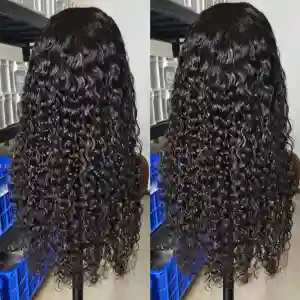 13x6 Lace Frontal Wig Water Wave Human Hair 24 Inch Natural Black