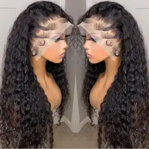 13x6 Lace Frontal Wig Water Wave Human Hair 22 Inch Natural Black