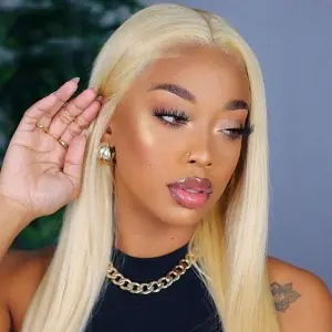 613 Blonde Straight Wig Human Hair Middle Part
