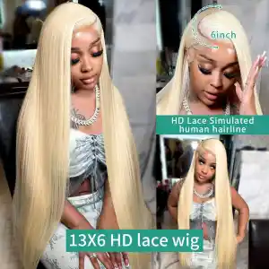 613 Blonde Straight Wig Human Hair Pre Bleached Knots