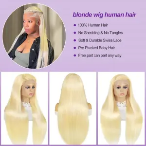 613 Blonde Straight Wig Human Hair Natural Hairline