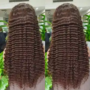 Colored Human Hair Wig Deep Wave Brown 24 Inch