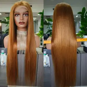 Colored Human Hair Wig Honey Blonde Lace Frontal 24 Inch
