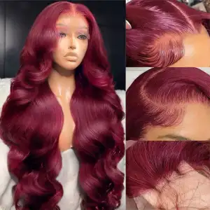 Colored Human Hair Wig 99J Red Straight 22 Inch
