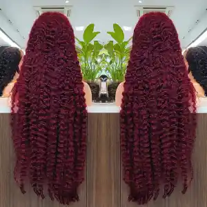 Colored Human Hair Wig Burmese Curly 99J Red 26 Inch
