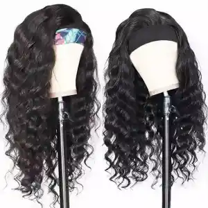 Headband Wig Human Hair Deep Wave 22 Inch