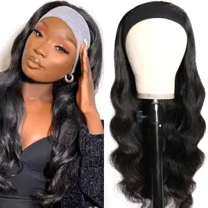 Headband Wig Human Hair Jerry Curly with Bangs 20 Inch