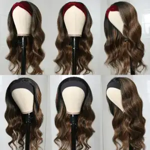 Headband Wig Human Hair Dark Brown 20 Inch