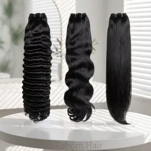 Raw Burmese Deep Wave Human Hair Bundles Double Drawn
