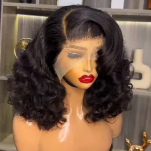 Ready to Ship Curly Virgin Glueless Bob Wig 14 Inch Human Hair