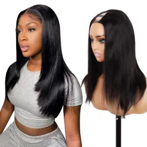 U Part Wig Human Hair Straight 28 Inch