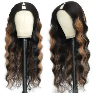 U Part Wig Human Hair Body Wave Glueless 18 Inch