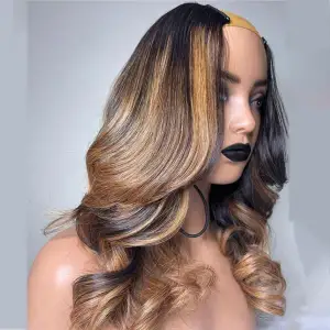 U Part Wig Human Hair Body Wave 16 Inch