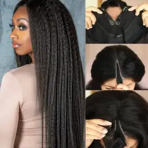 Ready to Ship Straight V Part Wig 18 Inch No Glue Human Hair