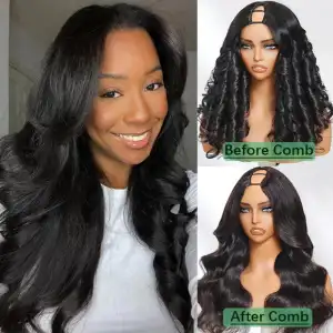 V Part Wig Human Hair Body Wave Glueless Virgin 28 Inch