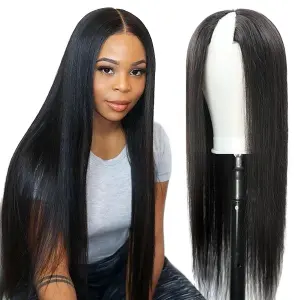 V Part Wig Human Hair Straight Glueless Virgin 18 Inch